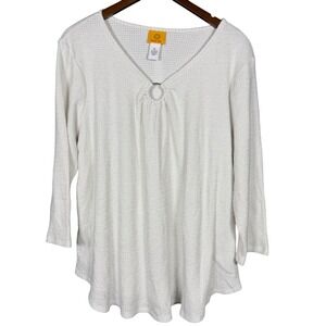 Ruby Rd Women's Winter White Metallic Tunic Top XL Holiday New Year Party